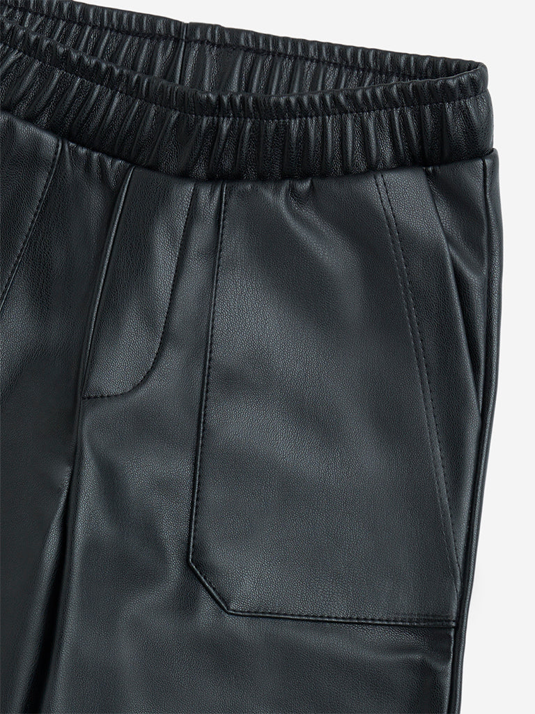 HOP Kids Girls Black Solid High-Rise Faux-Leather Pants - Image 5