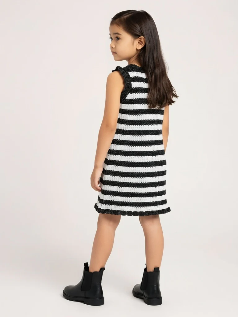 HOP Kids Girls Black Striped Knit-Textured A-Line Dress - Image 2