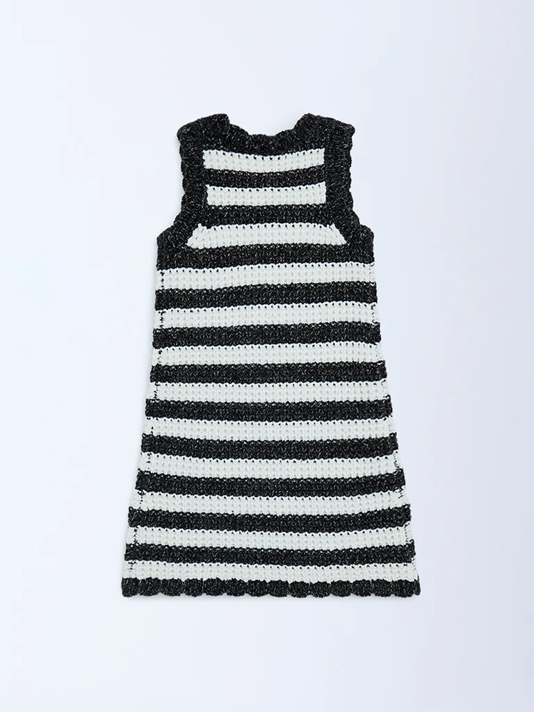 HOP Kids Girls Black Striped Knit-Textured A-Line Dress - Image 4
