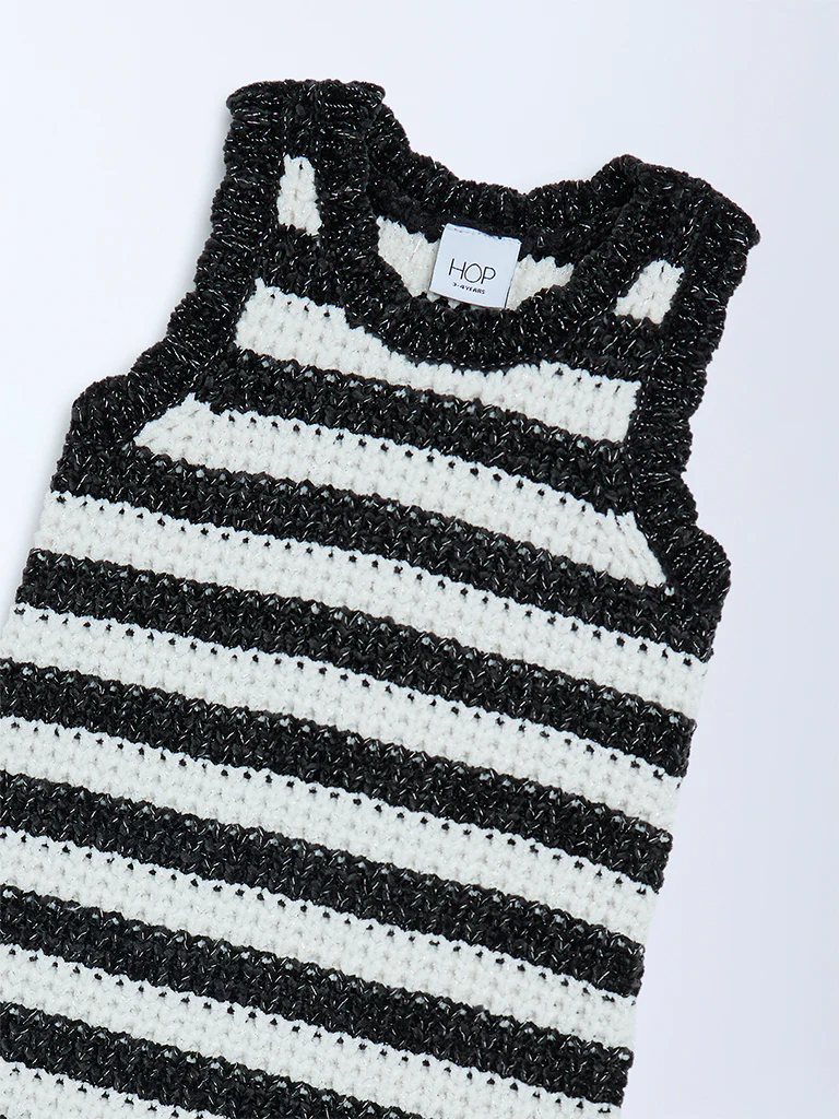 HOP Kids Girls Black Striped Knit-Textured A-Line Dress - Image 5