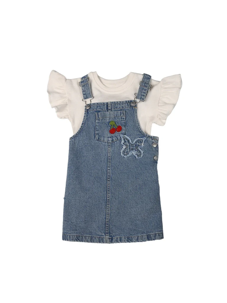 HOP Kids Girls Blue Denim Pinafore and T-Shirt Set - Image 3