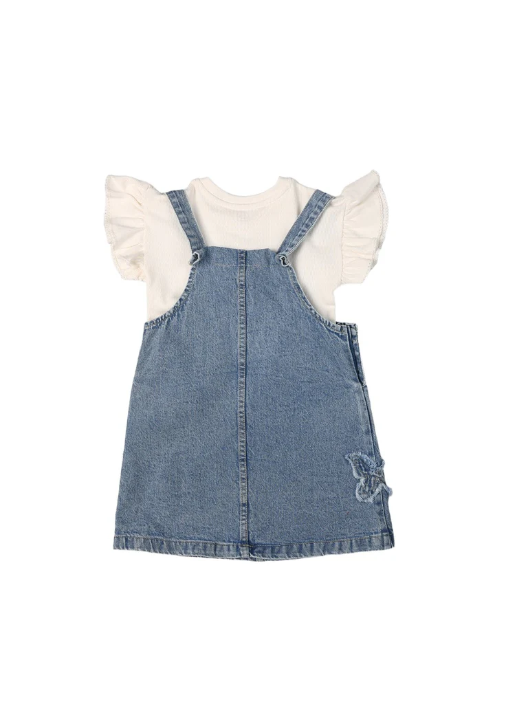 HOP Kids Girls Blue Denim Pinafore and T-Shirt Set - Image 4