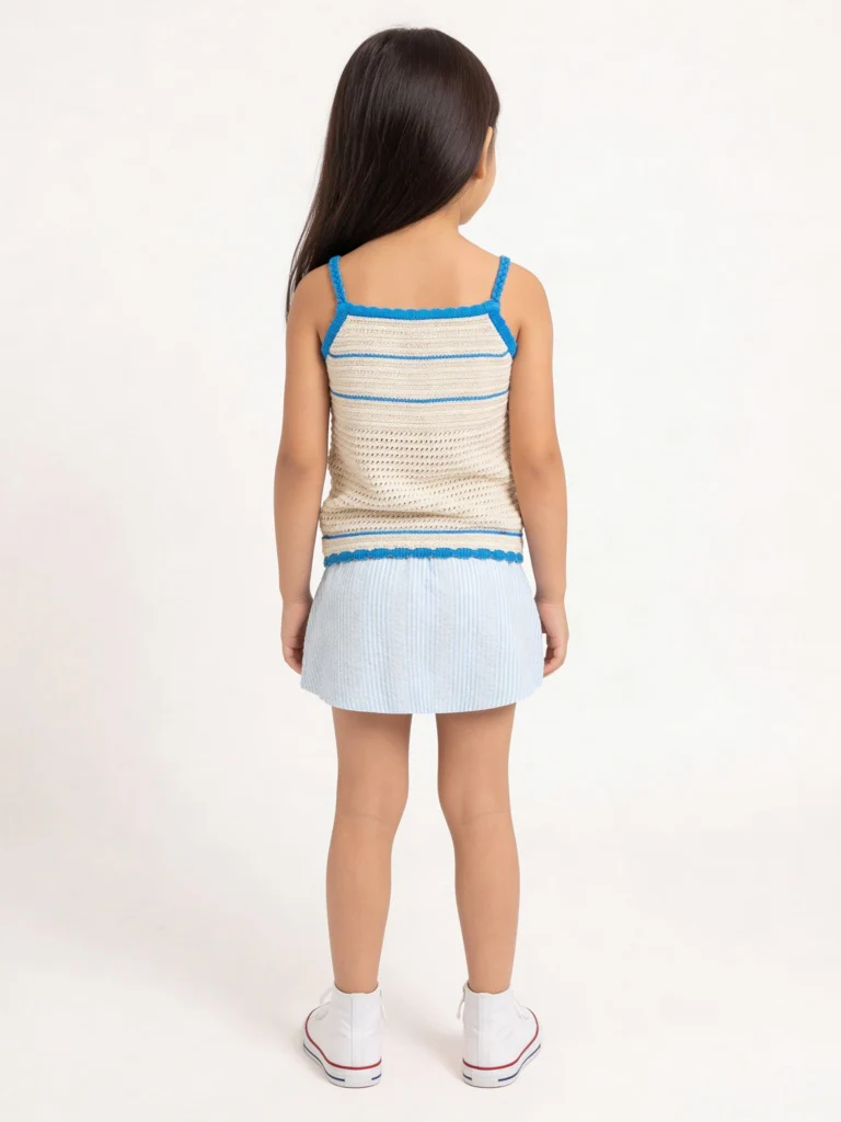 HOP Kids Girls Blue Embroidered High-Rise Cotton Skirt - Image 2