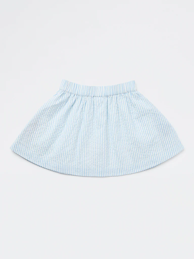 HOP Kids Girls Blue Embroidered High-Rise Cotton Skirt - Image 4