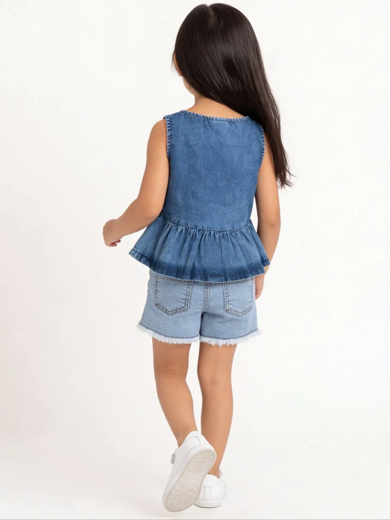 HOP Kids Girls Blue Faded Denim Peplum Top - Image 2