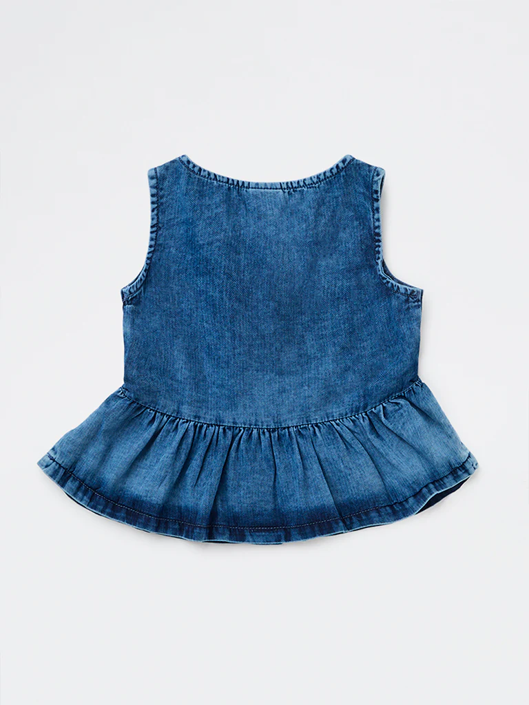 HOP Kids Girls Blue Faded Denim Peplum Top - Image 4