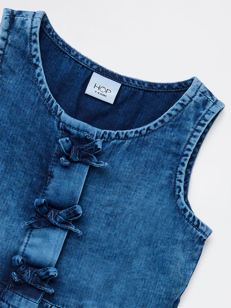 HOP Kids Girls Blue Faded Denim Peplum Top - Image 5