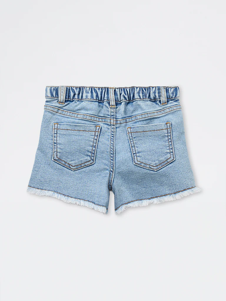 HOP Kids Girls Blue Floral High-Rise Denim Shorts - Image 4