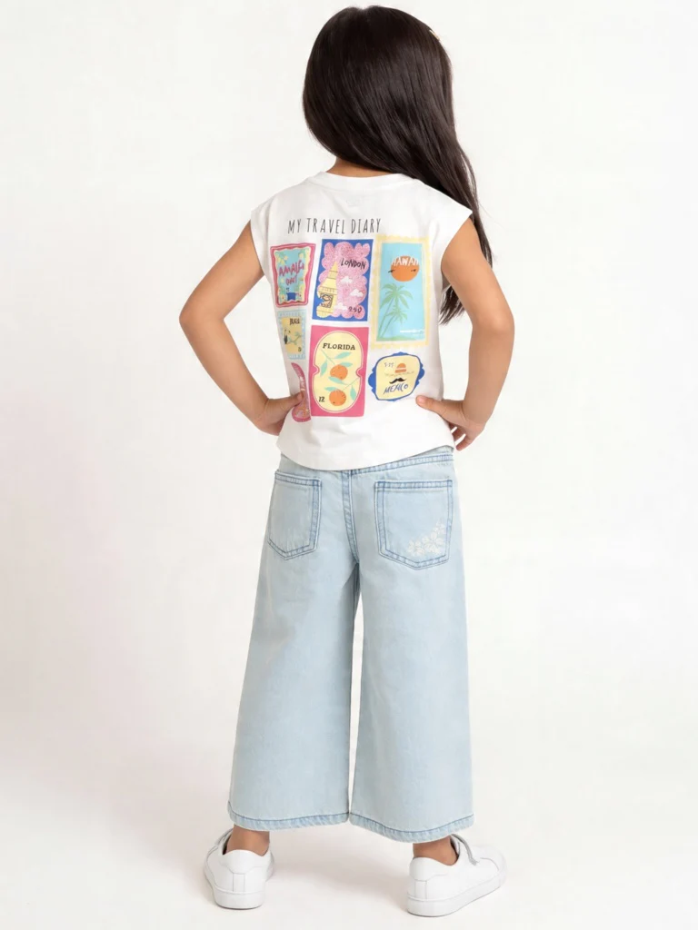 HOP Kids Girls Blue Floral High-Rise Relaxed-Fit Jeans - Image 2