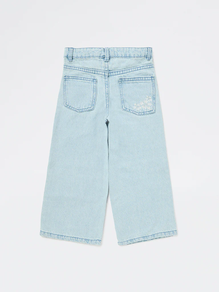 HOP Kids Girls Blue Floral High-Rise Relaxed-Fit Jeans - Image 4