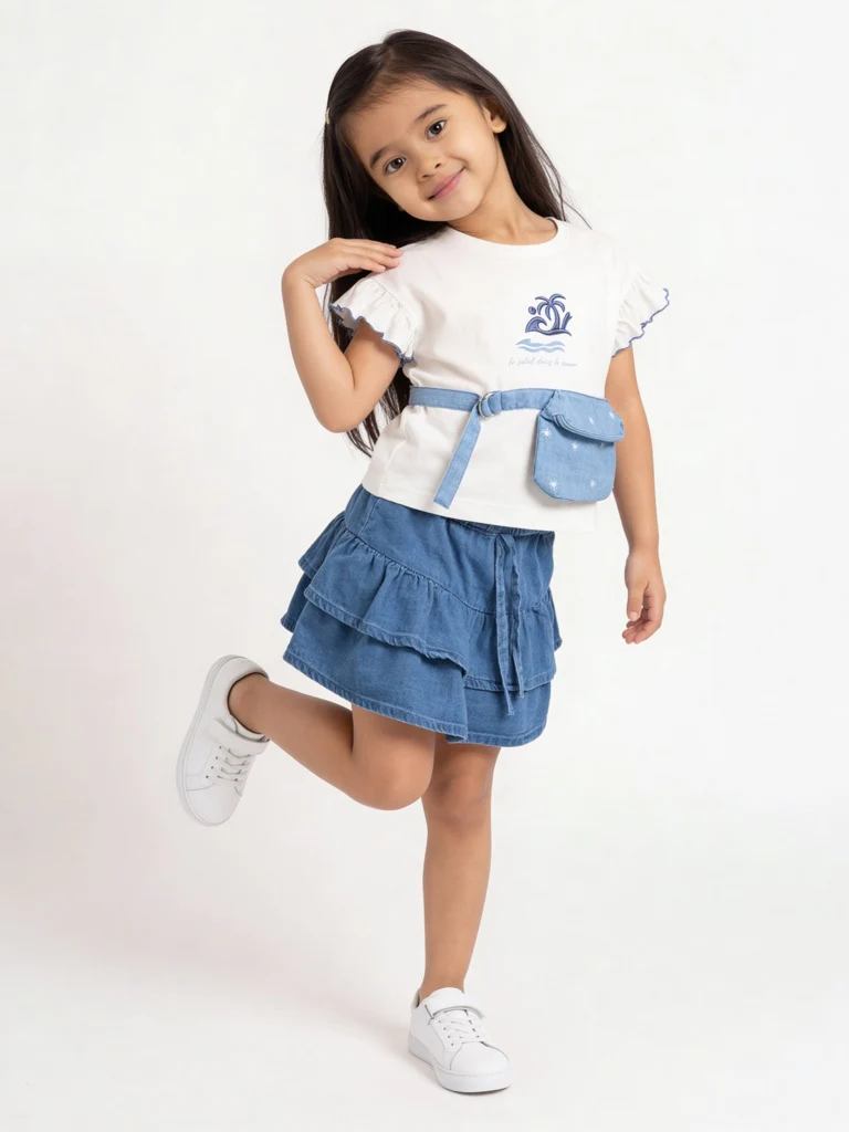 HOP Kids Girls Blue High-Rise Denim Skirt