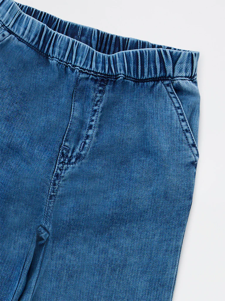 HOP Kids Girls Blue High-Rise Ruffled Hem Denim Trousers - Image 3