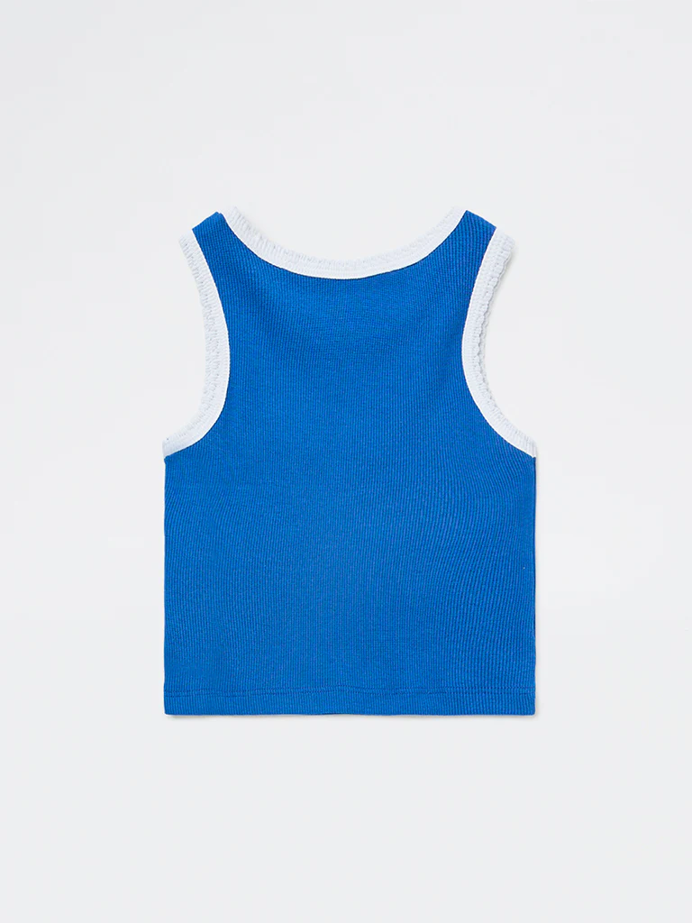 HOP Kids Girls Blue Numerical Embroidered Cotton-Blend Top - Image 4