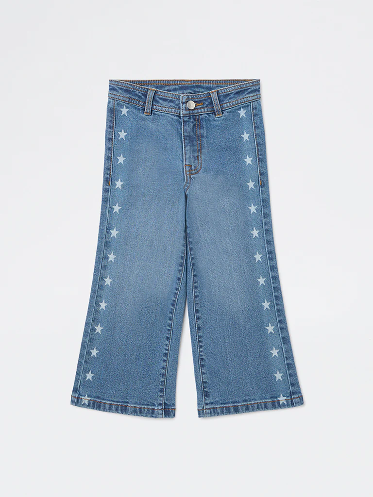 HOP Kids Girls Blue Printed Straight-Fit Mid-Rise Jeans - Image 3