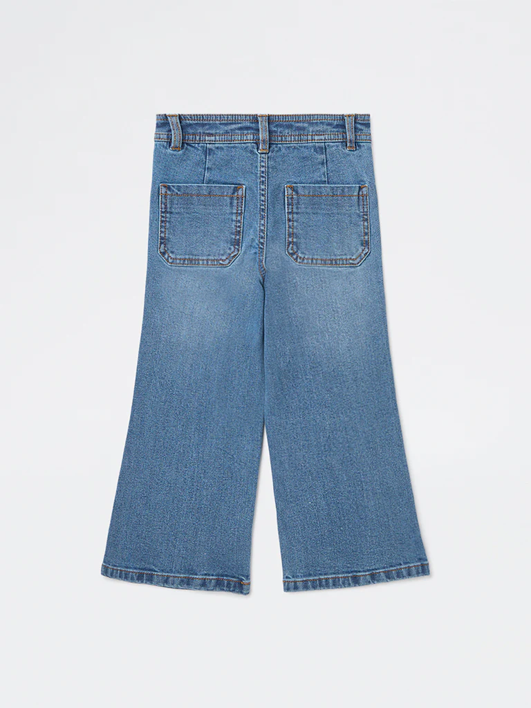 HOP Kids Girls Blue Printed Straight-Fit Mid-Rise Jeans - Image 4