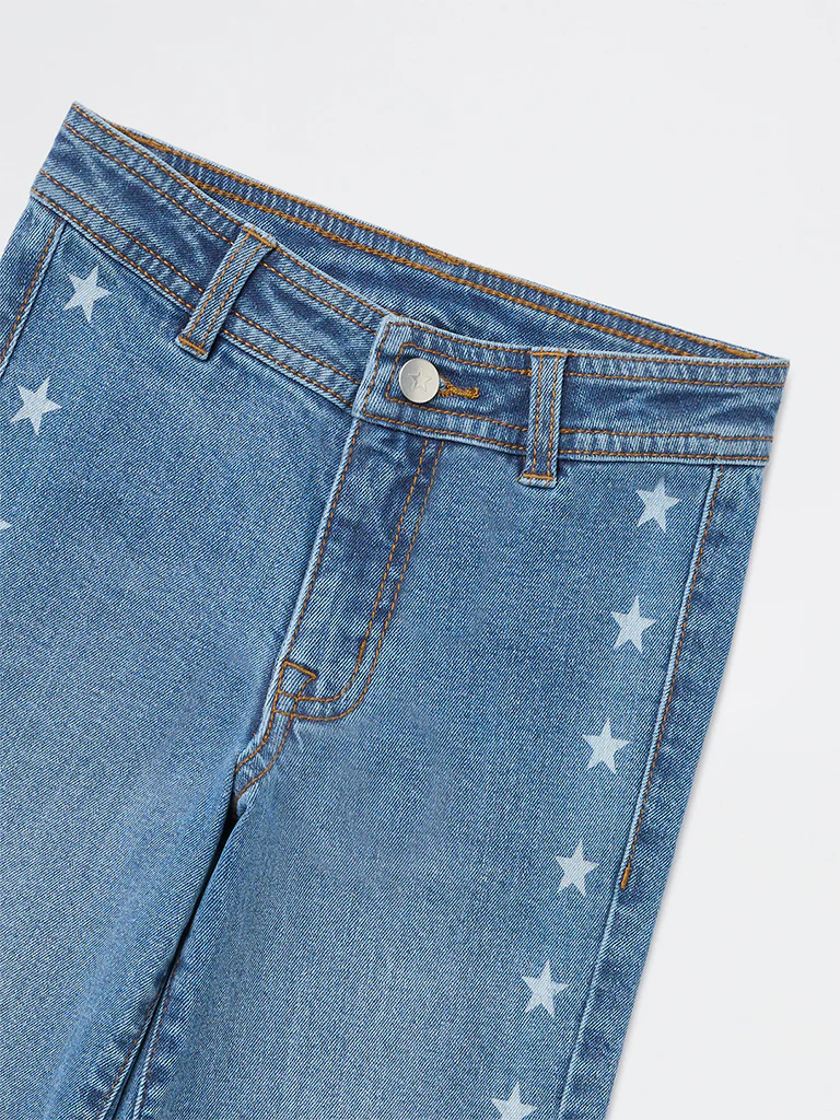 HOP Kids Girls Blue Printed Straight-Fit Mid-Rise Jeans - Image 5