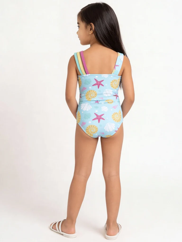 HOP Kids Girls Blue Printed Swimsuit - Image 2