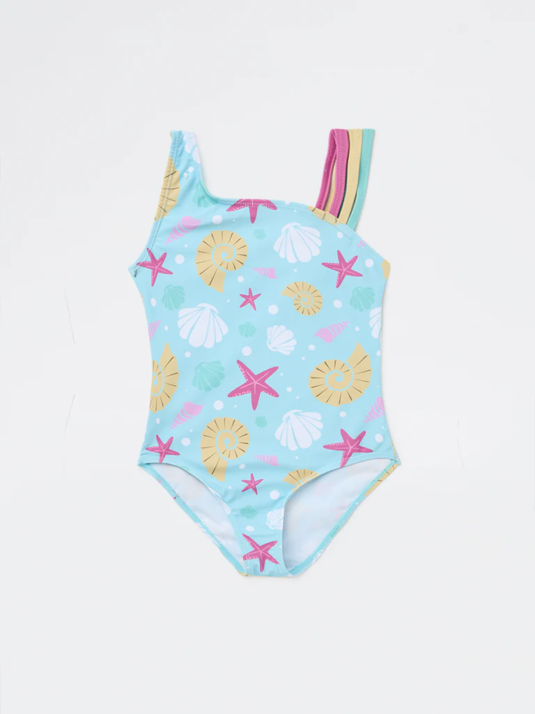 HOP Kids Girls Blue Printed Swimsuit - Image 3