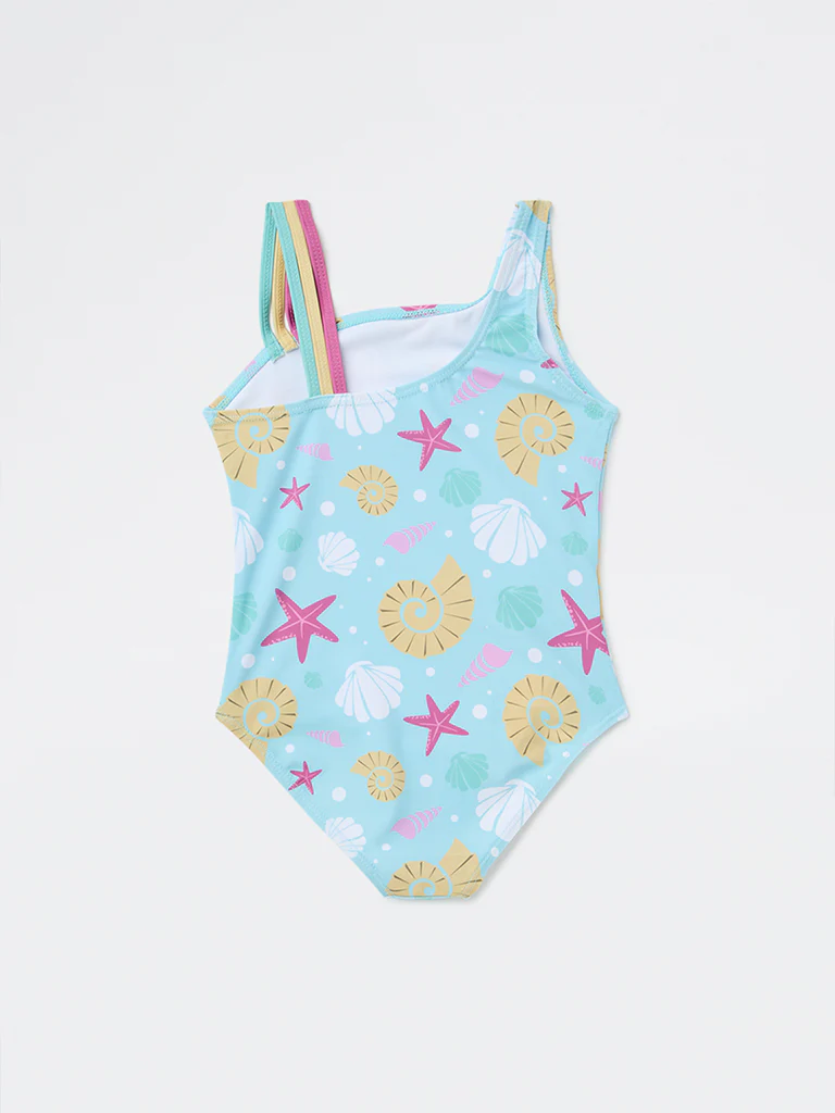 HOP Kids Girls Blue Printed Swimsuit - Image 4