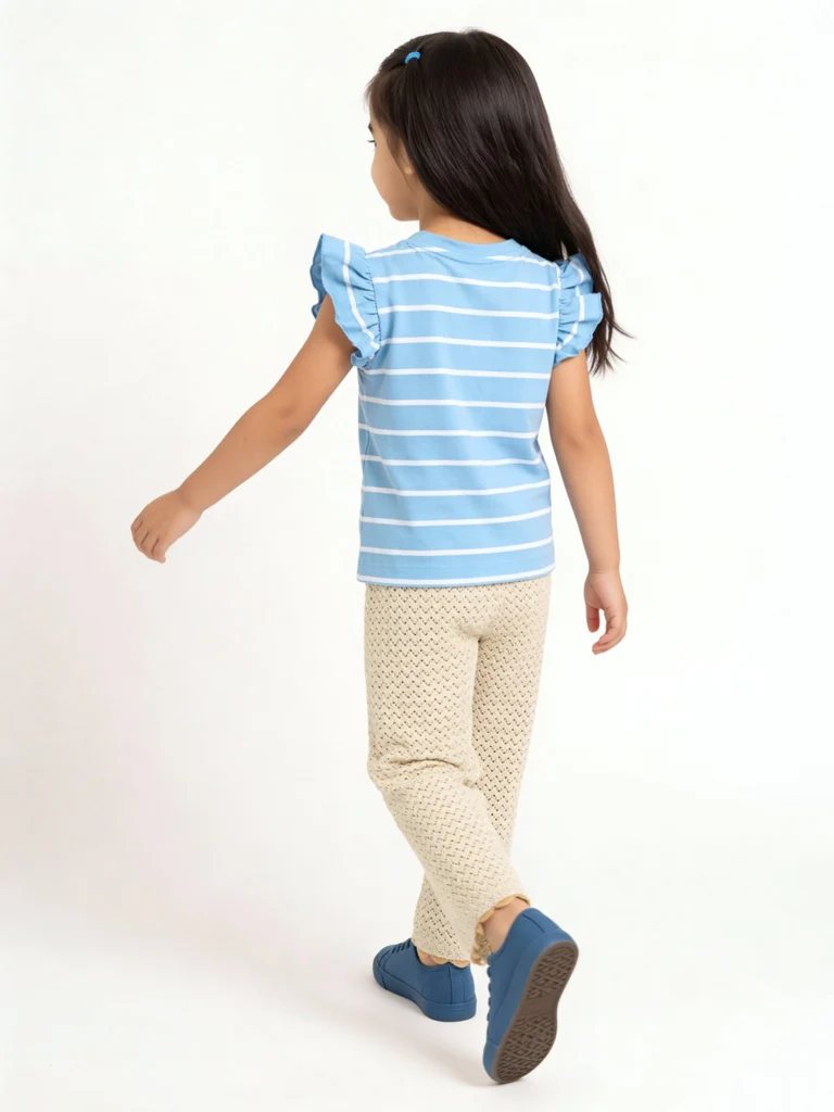 HOP Kids Girls Blue Striped Cotton Top - Image 3