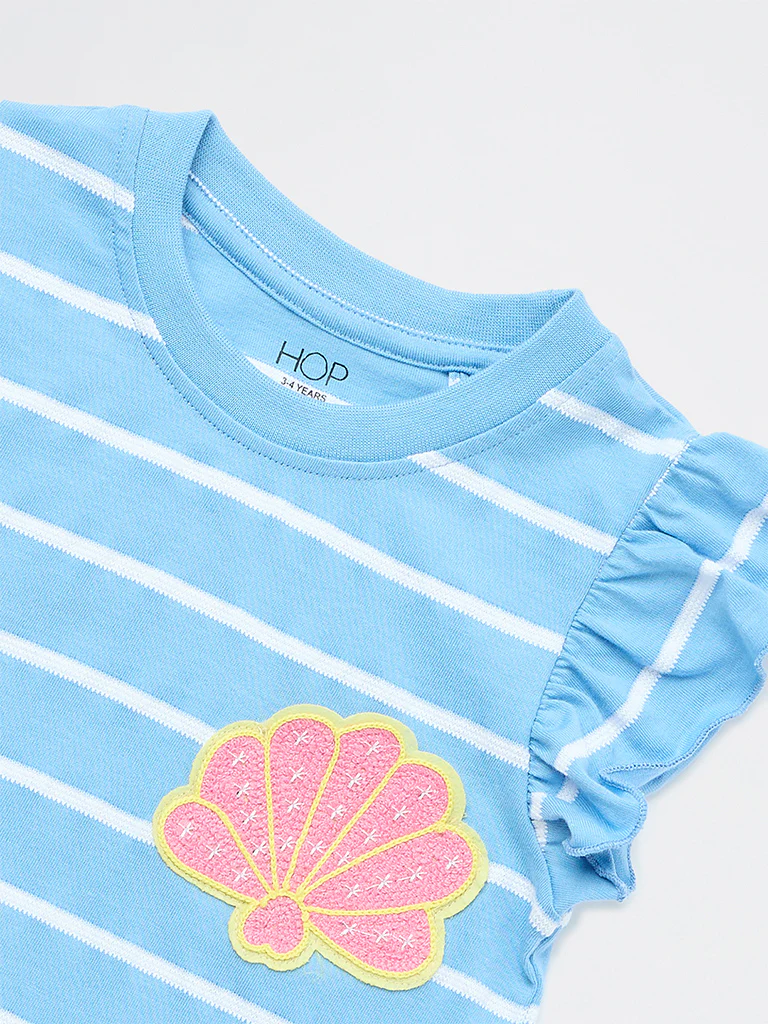 HOP Kids Girls Blue Striped Cotton Top - Image 6