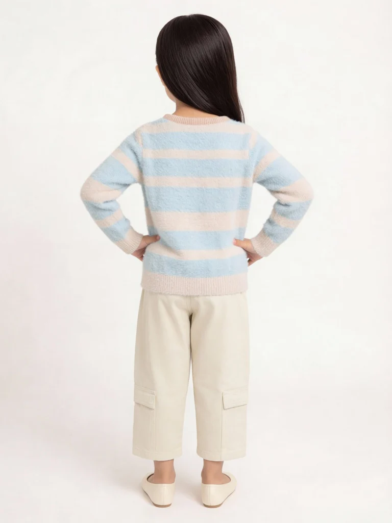 HOP Kids Girls Blue Striped Sweater - Image 2