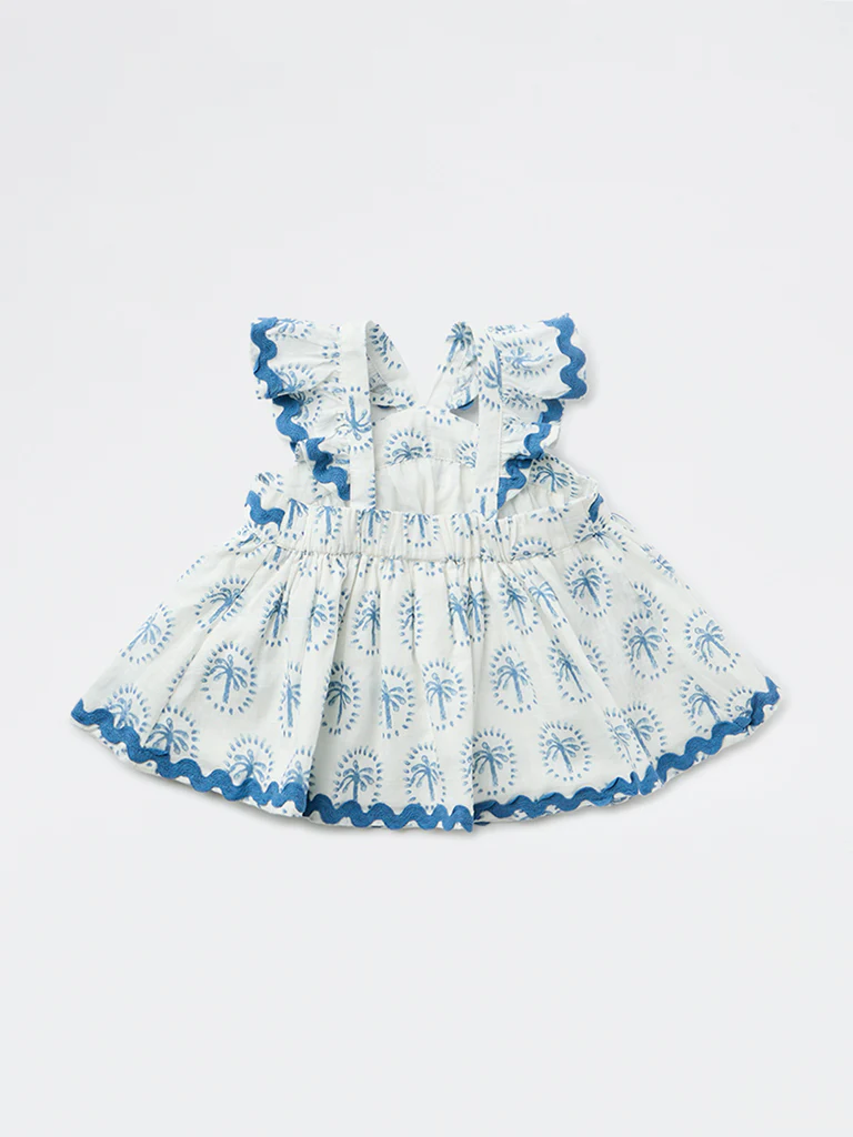 HOP Kids Girls Blue Tropical Printed Cotton Dress - Image 3