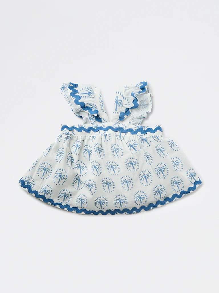 HOP Kids Girls Blue Tropical Printed Cotton Dress - Image 4