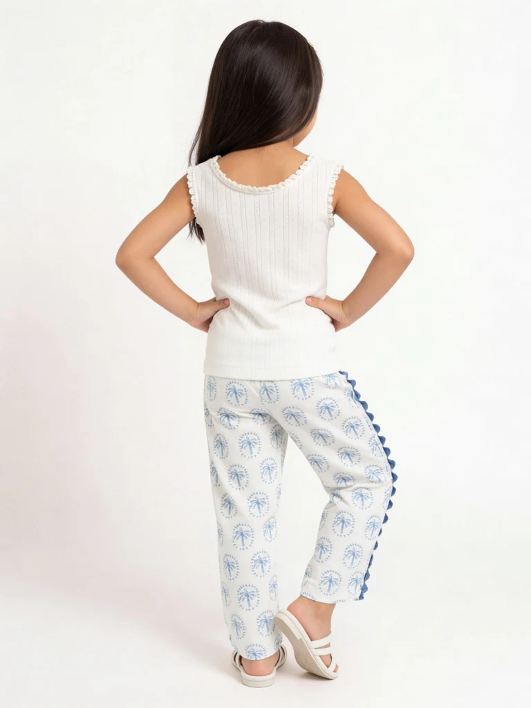 HOP Kids Girls Blue Tropical Printed High-Rise Trousers - Image 2