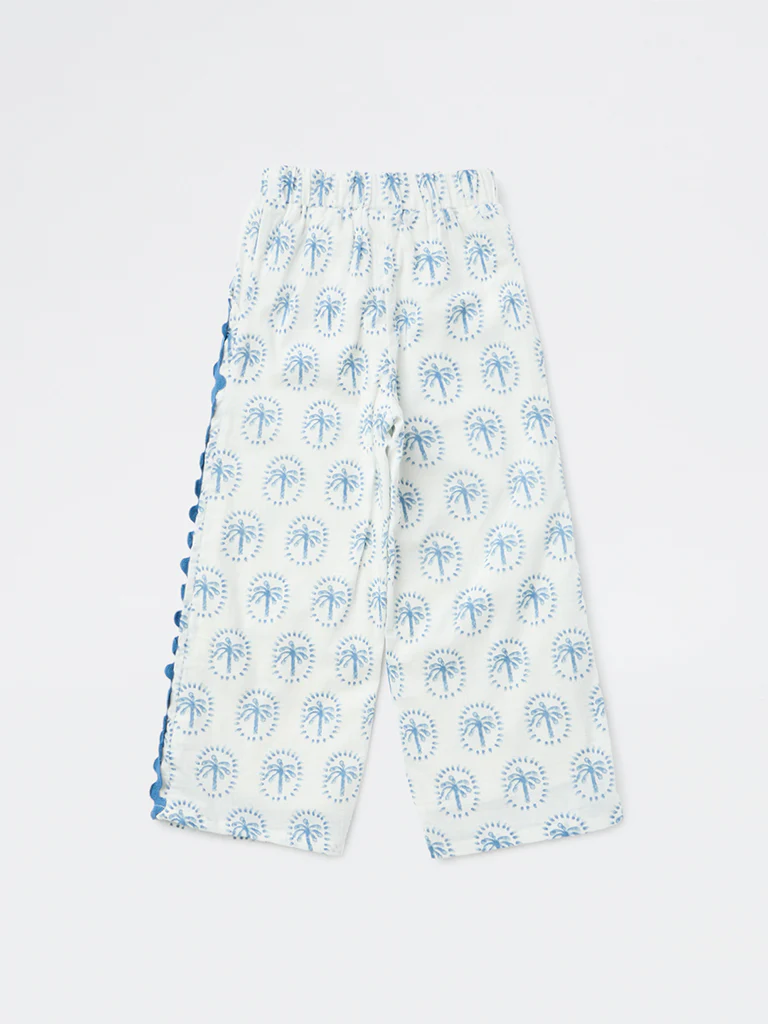 HOP Kids Girls Blue Tropical Printed High-Rise Trousers - Image 4