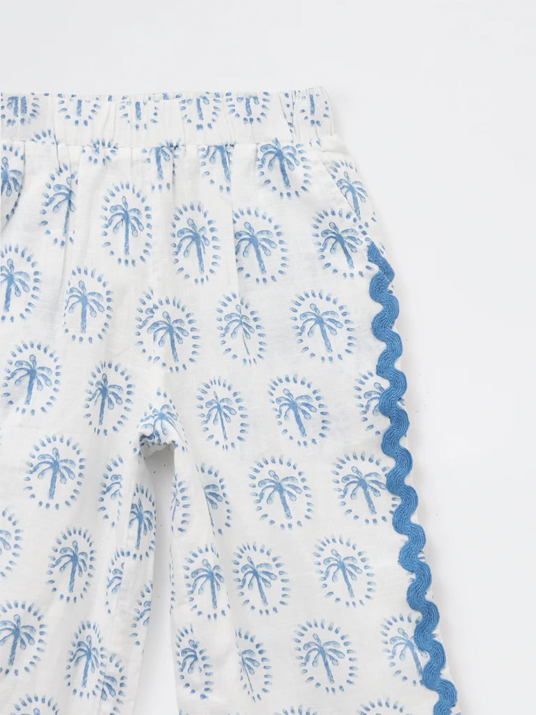 HOP Kids Girls Blue Tropical Printed High-Rise Trousers - Image 5
