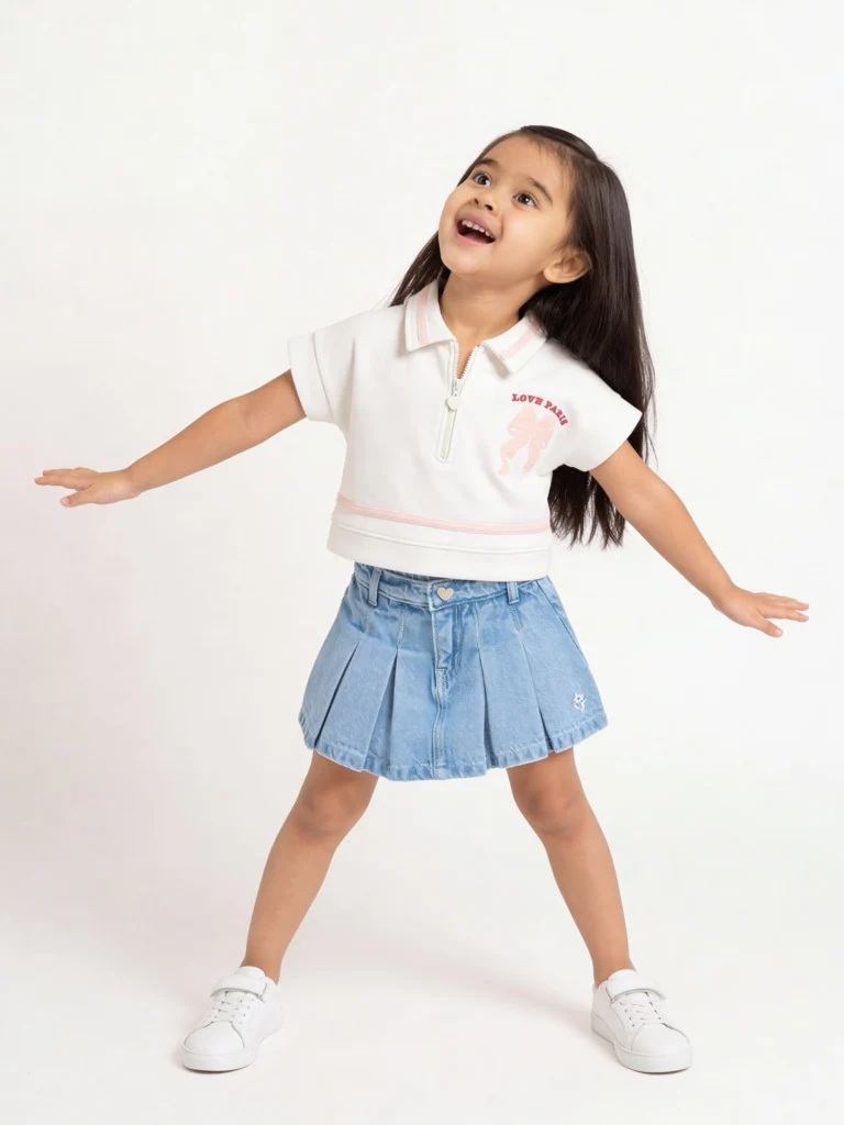 HOP Kids Girls Blue Washed High-Rise Denim Skorts