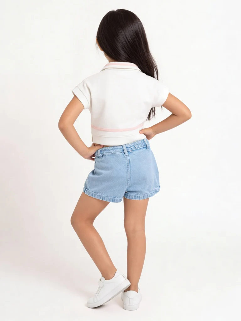 HOP Kids Girls Blue Washed High-Rise Denim Skorts - Image 3