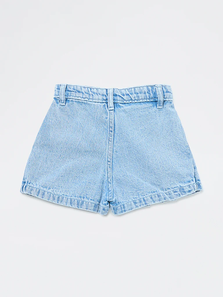 HOP Kids Girls Blue Washed High-Rise Denim Skorts - Image 5