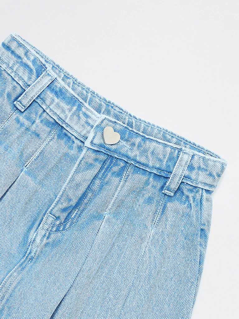 HOP Kids Girls Blue Washed High-Rise Denim Skorts - Image 6