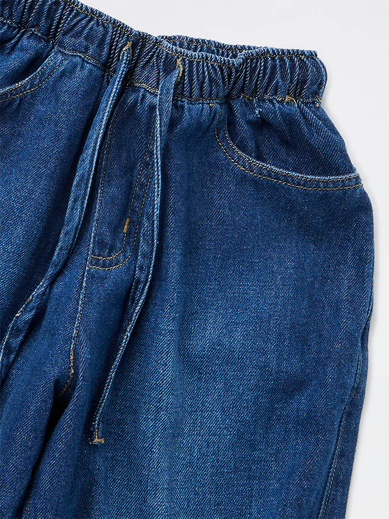 HOP Kids Girls Blue Washed Relaxed-Fit High-Rise Jeans - Image 6