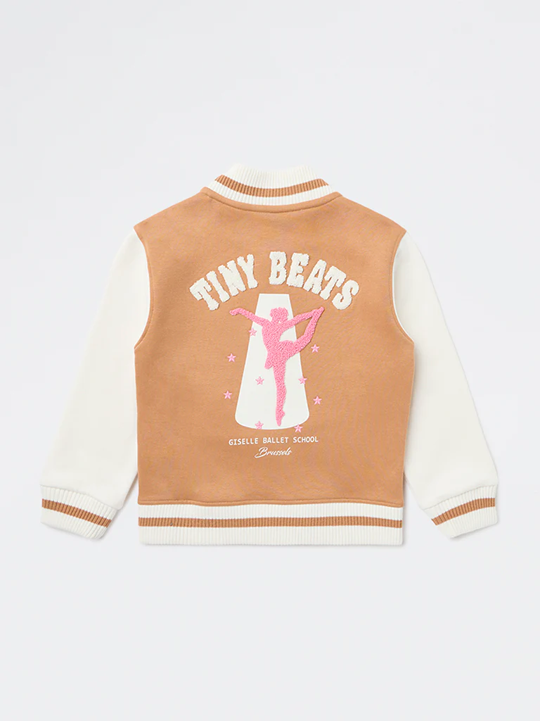 HOP Kids Girls Brown and Off-White Cotton-Blend Bomber Jacket - Image 4