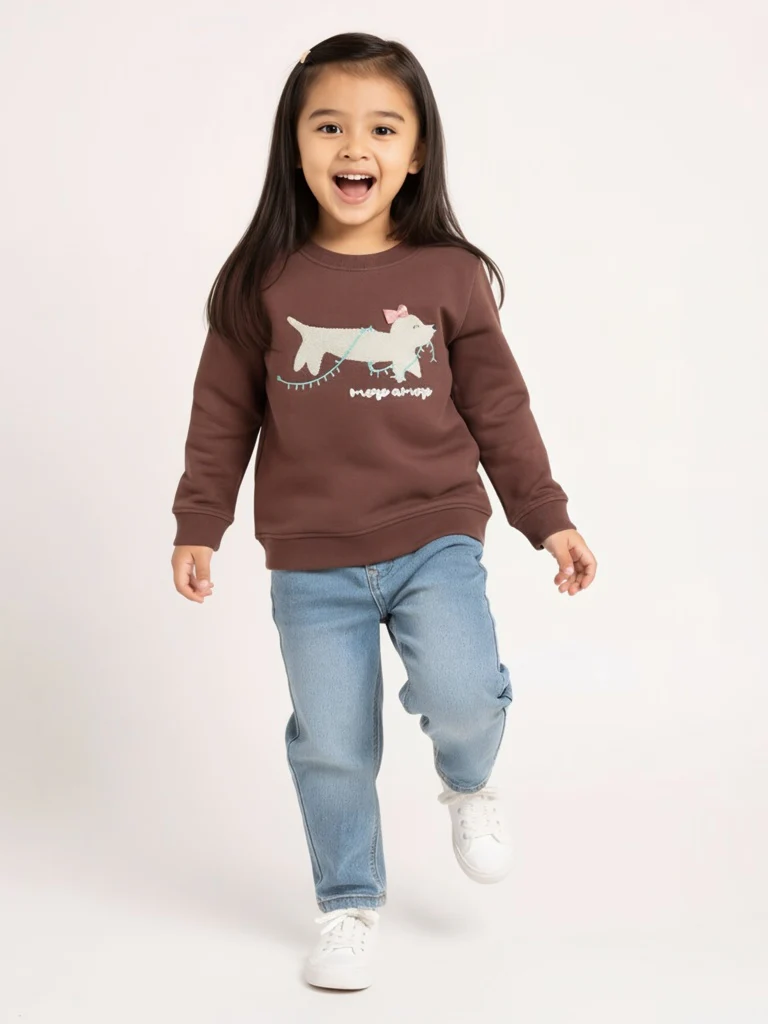HOP Kids Girls Brown Animal-Detail Cotton-Blend Sweatshirt