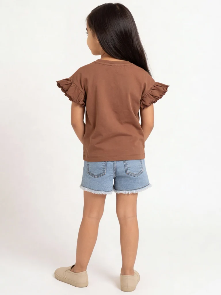HOP Kids Girls Brown Floral Embroidered Cotton Top - Image 2