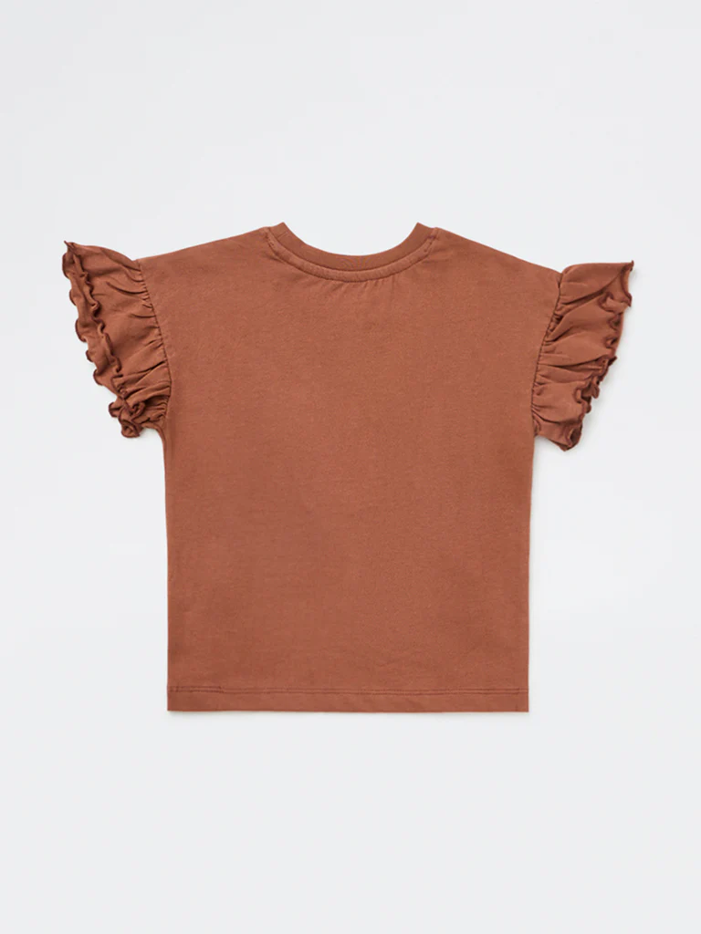 HOP Kids Girls Brown Floral Embroidered Cotton Top - Image 4