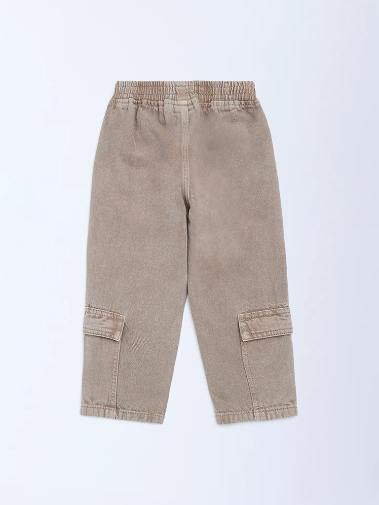 HOP Kids Girls Brown Floral Embroidered High-Rise Jeans - Image 4