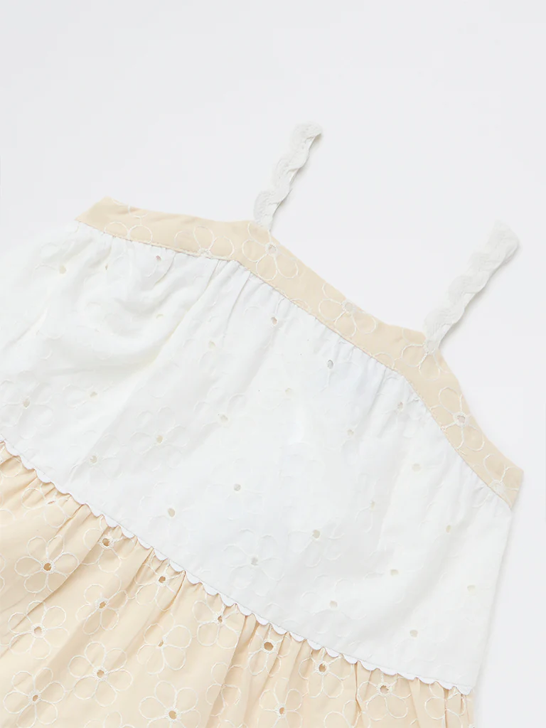 HOP Kids Girls Brown Schiffli Detailed Cotton Tiered Dress - Image 5