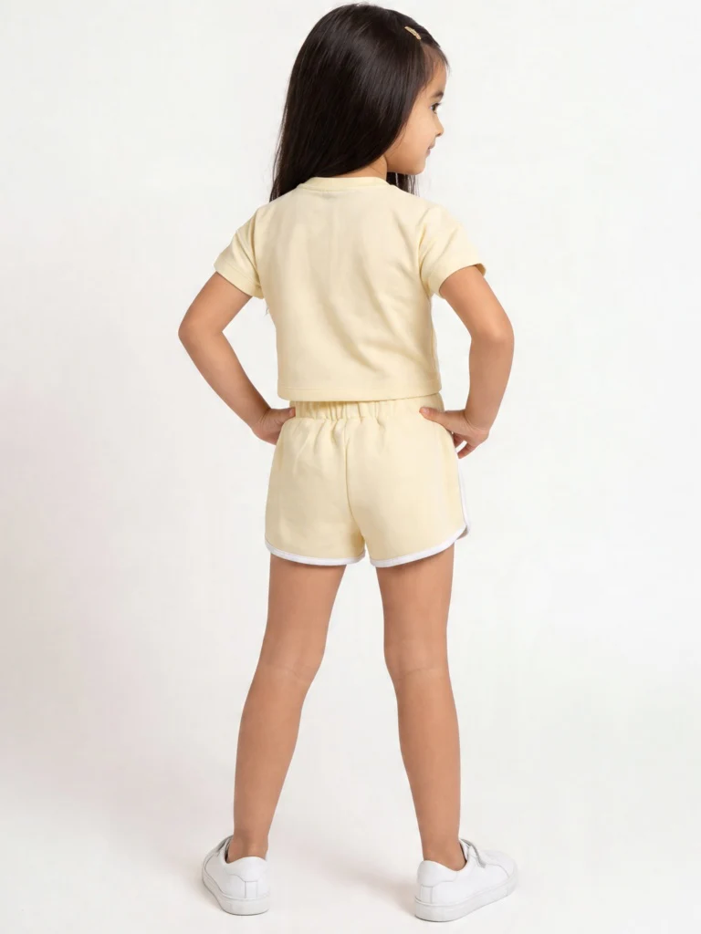 HOP Kids Girls Butter Yellow Graphic Print T-Shirt and Shorts Set - Image 2