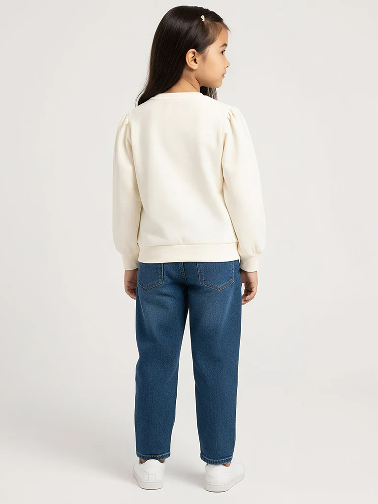 HOP Kids Girls Cream Bow-Detailed Cotton-Blend Sweatshirt - Image 2