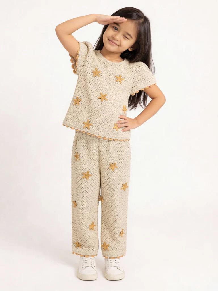 HOP Kids Girls Cream Crochet-Knit Cotton Top