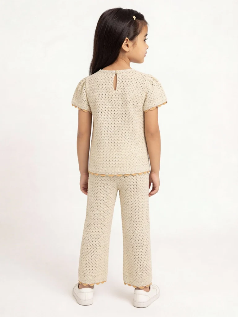 HOP Kids Girls Cream Crochet-Knit Cotton Top - Image 2
