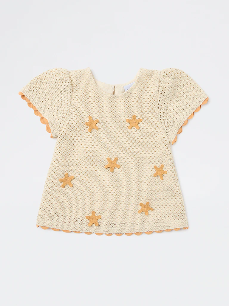 HOP Kids Girls Cream Crochet-Knit Cotton Top - Image 3