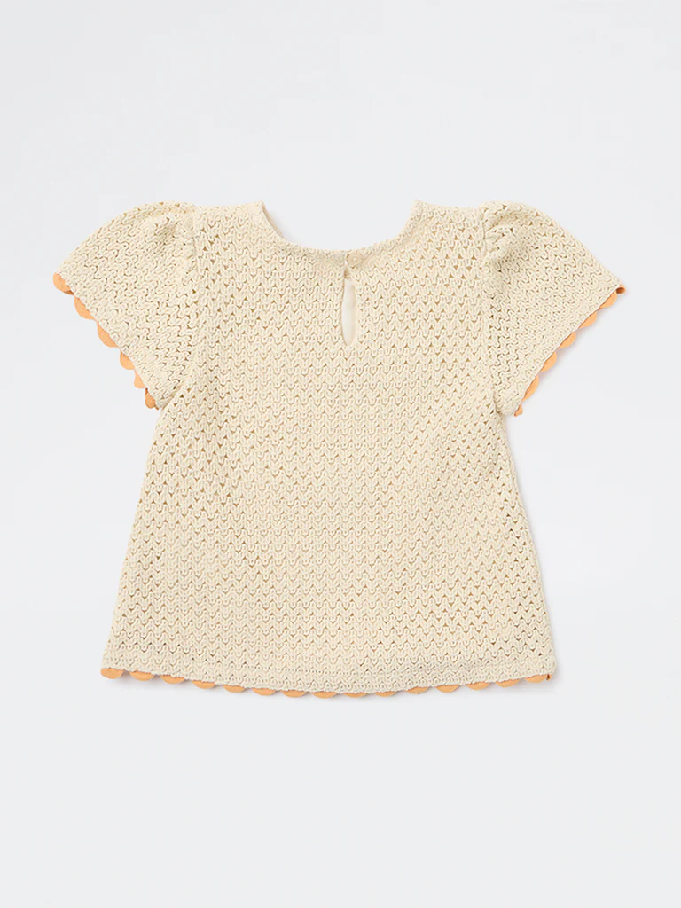 HOP Kids Girls Cream Crochet-Knit Cotton Top - Image 4