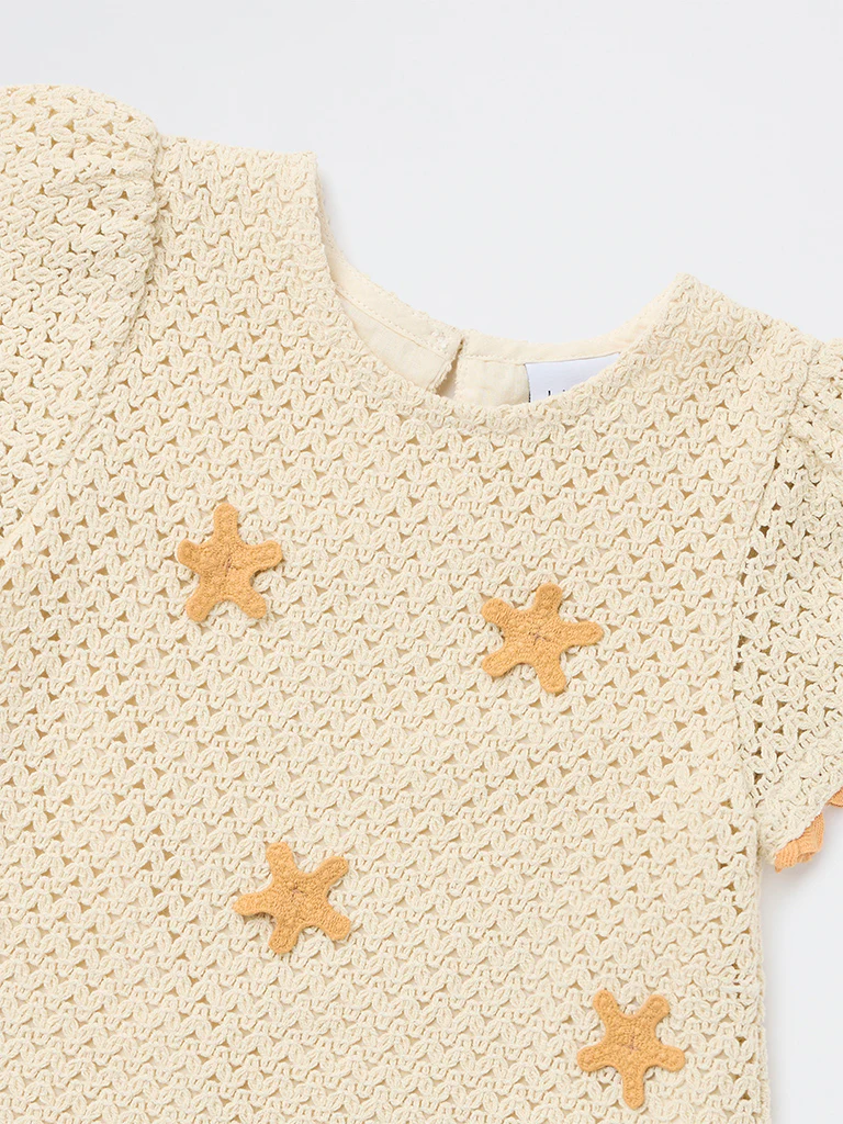 HOP Kids Girls Cream Crochet-Knit Cotton Top - Image 5