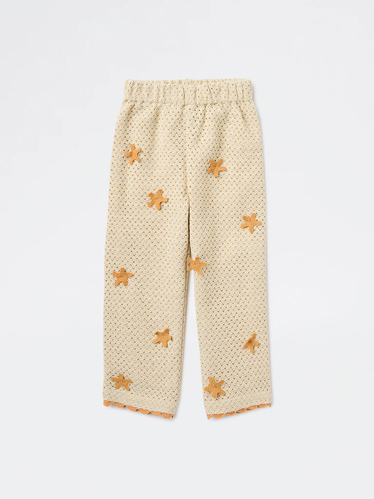 HOP Kids Girls Cream Crochet-Knit Mid-Rise Cotton Pants - Image 2